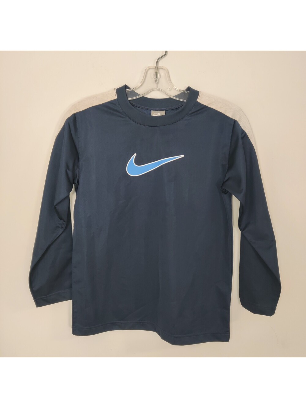 Nike Boys Navy Blue Big Swoosh Long Sleeve Athletic Training Shirt Size Medium